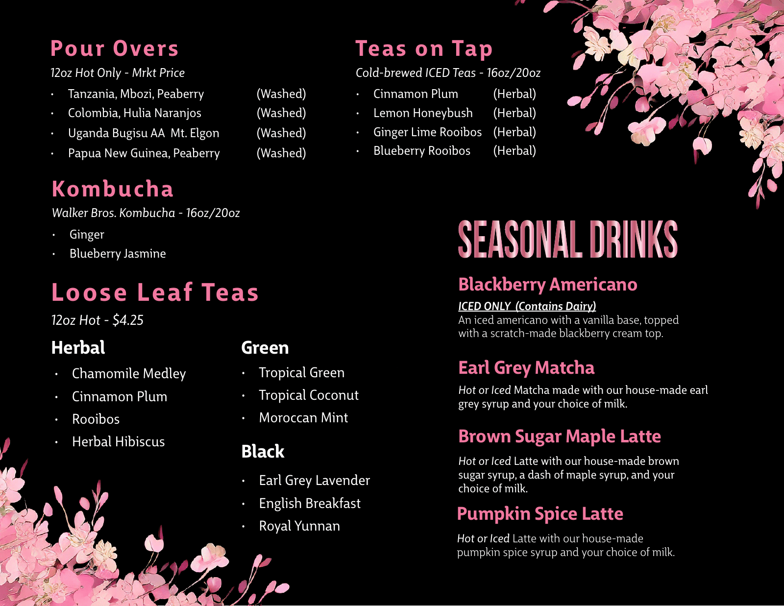 Menu, page 2 of 2